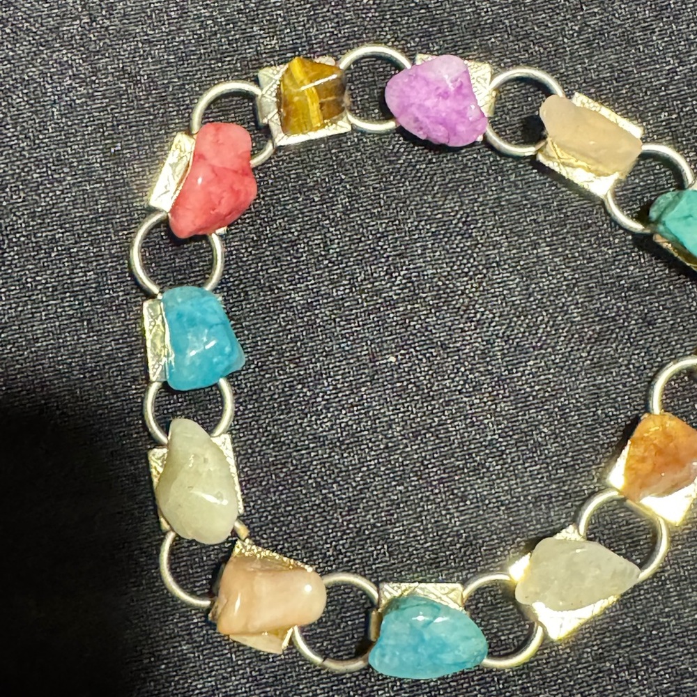 Multicolor Natural Stone Link Bracelet